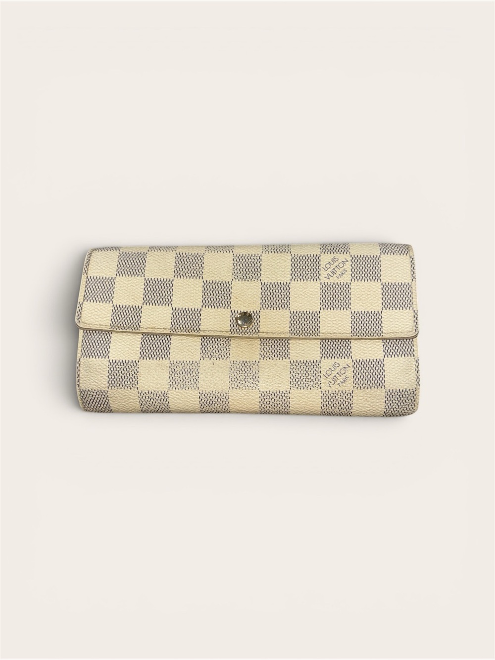 Louis Vuitton Damier Azur Checkered Wallet in Cream and Tan